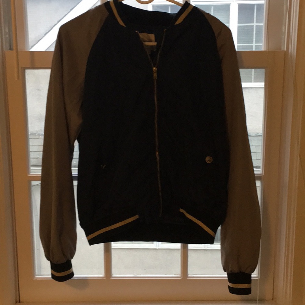Blue and silver bomber jacket